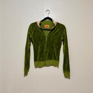 Juicy Couture Vintage Y2K Green Green Pink Velour Crop Track Jacket